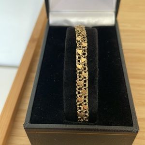 14K Vintage Fine Gold Double Heart Bracelet